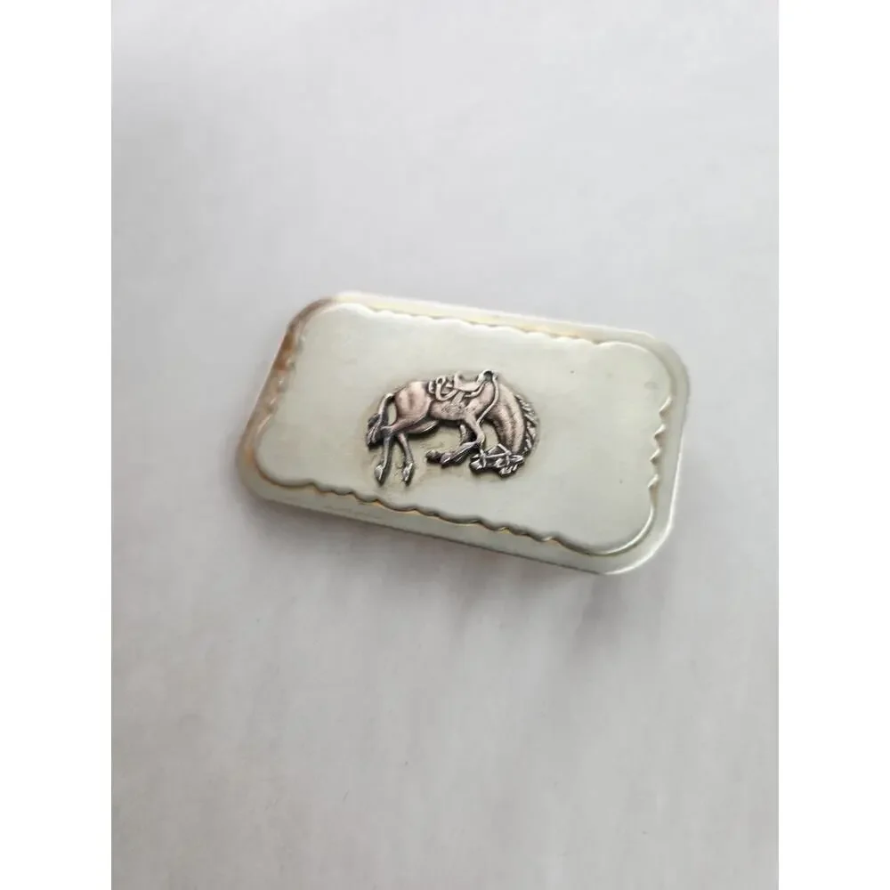 Vintage Nickel Silver End Of The Trail Horse In Saddle Western Belt Buckle